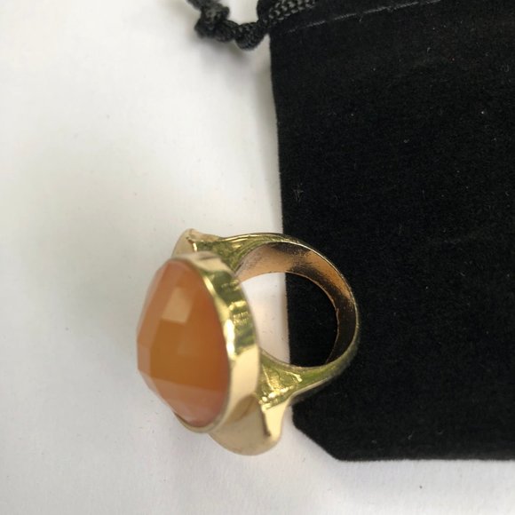 Statement Ring Tangerine Acrylic Oval Stone Ornate Gold Tone Ring - Picture 6 of 8